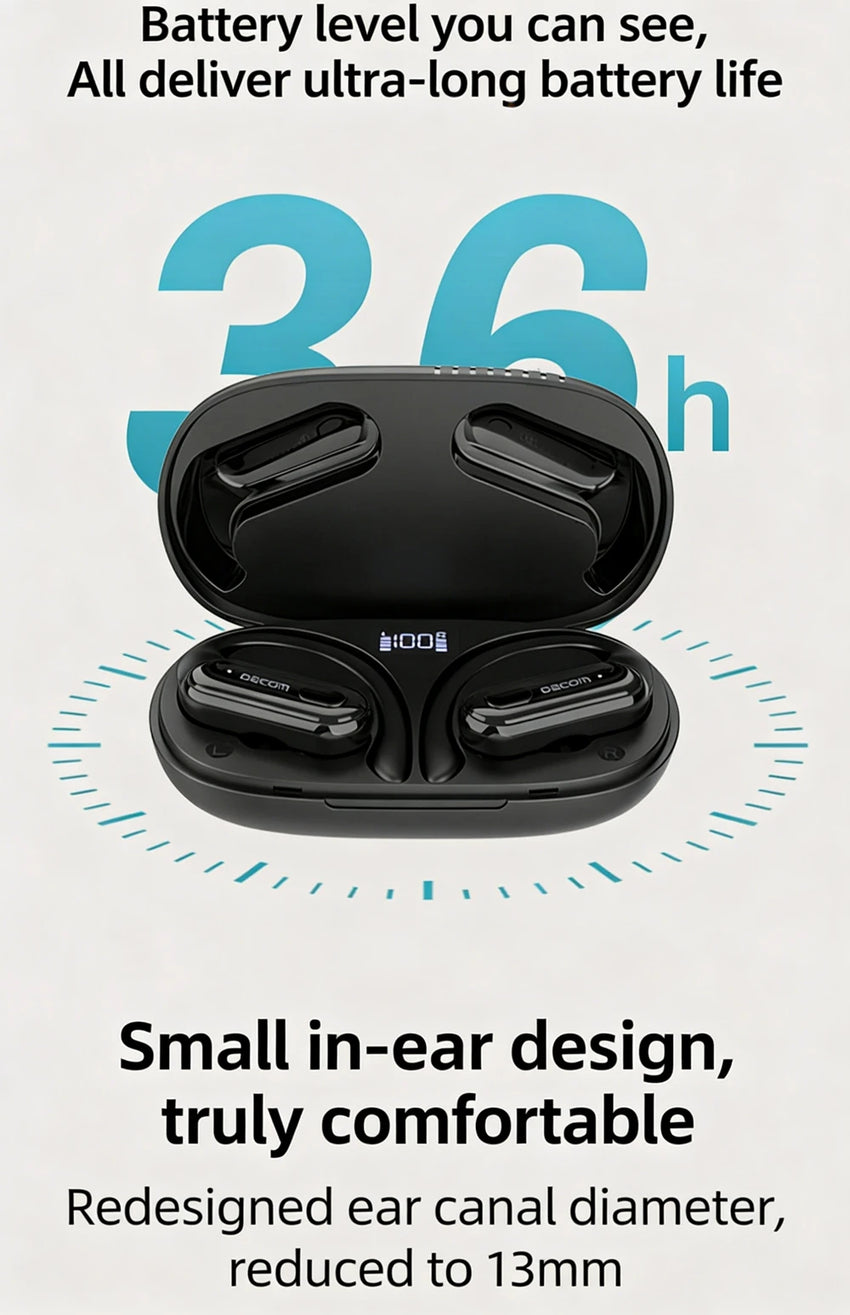 DACOM L19 Wireless Headphones Bluetooth 5.3 Earphones True with Mic Button Control Noise Reduction Earhooks Waterproof Headset