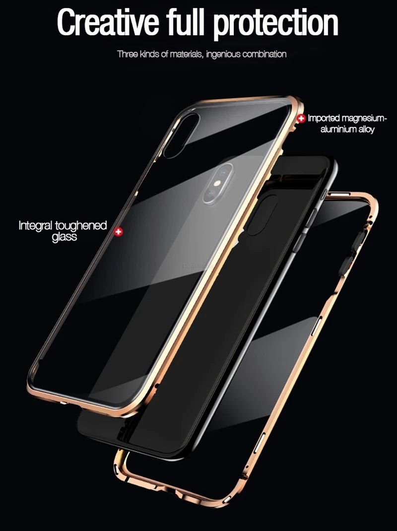 Magnetic Tempered Glass Privacy Metal Case For iphone 17 16 15 14 13 12 XR 11 ProMAX 16 E 360 Magnet Antispy Protective Cover