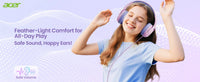 Acer HK03 Kids Wired Headphones for School 85/94dB Volume Limiter 3.5mm Jack Foldable Stereo Sound Headset for Girls Boy Gifts