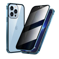 Magnetic Tempered Glass Privacy Metal Case For iphone 17 16 15 14 13 12 XR 11 ProMAX 16 E 360 Magnet Antispy Protective Cover