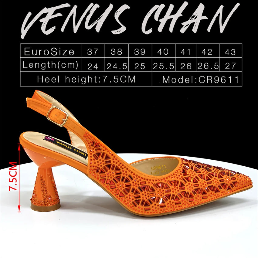 2026 New Elegant Green Pointed-Toe High Heels & Matching Bag Set with Diamond Design for Women's Party Wear - Italian Trend