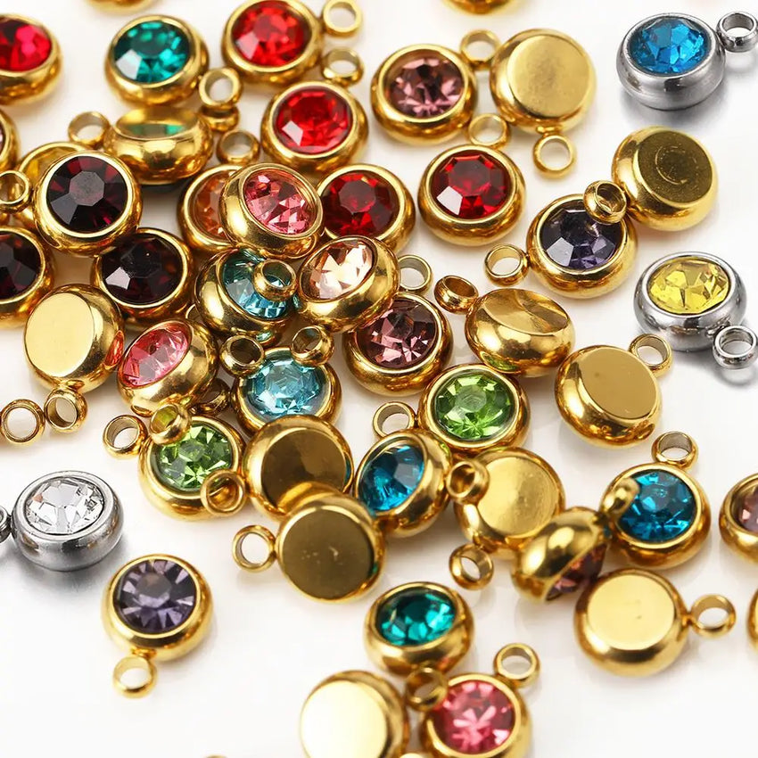 20pcs 6mm Stainless Steel Rhinestone Beads Gold Color Crystal Charms Pendants for Necklace Bracelet Jewelry Making Charm 2030