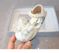 Chic Girls Dress Shoes for Wedding Party Bling Sequins with Rhinestone Butterfly Sweet Princess Chic Kids Flat Shoes Lace Beaded