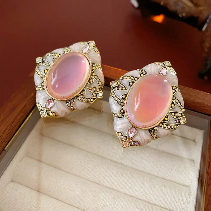 Vintage Red Resin Women's Earrings Stud Earrings Luxury large Geometric Oval earrings Party Wedding Ear Jewelry Wholesale