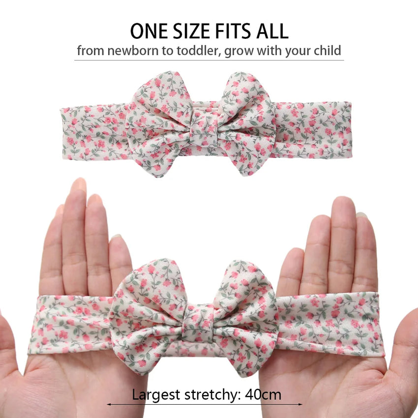 3Pcs/Set Cute Cotton Bows Baby Headbands Newborn Infant Ealstic Hairbands Boys Girsl Dot Striped Flower Print Kids Headwraps