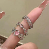 2PCS Fairy Sparkling Crown Rings for Women & Teens, Adjustable Crystal Korean Party Queen Ring Set