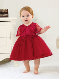 Sleeveless Hood Cloak Soft Satin Floral Embroidered Lace Wedding Party Princess Baby Dress Set