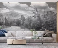 Custom Size wall papers 3D Nordic art black and white landscape waterfall porch mural Retro Hand Painted Forest Tree home decor