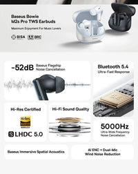 Baseus Bowie M2s Pro Headphones Wireless Bluetooth 5.4 TWS Earphones Active Noise Cancelling Earbuds 4 Micphone ENC Hifi Headset