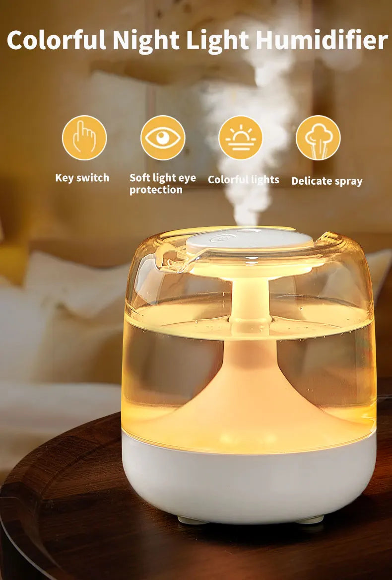 Mini humidifier colorful lamp small household spray aromatherapy machine, usb air humidifier for bedroom
