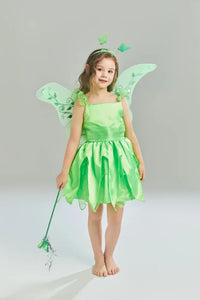 Girls Party Dresses Fairy Green Costume for Girl Tinkerbell Children Clothing Princess Elf Birthday Ball Gown Wing Dresses