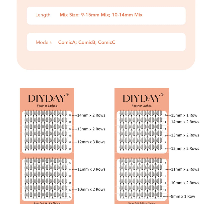 DIYDAY Comic Spire Eyelash Extension Premade Manga False Eyelashes Super Soft Light Feather-Feeling Anime Lashes for Makeup Tool