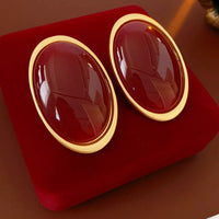 Vintage Red Resin Women's Earrings Stud Earrings Luxury large Geometric Oval earrings Party Wedding Ear Jewelry Wholesale
