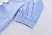 Girls' Dress Summer New Style Children's Dress Blue Sweet Shirt Dress for Little Girls Short-Sleeved Rabbit Cartoon Cute Dress