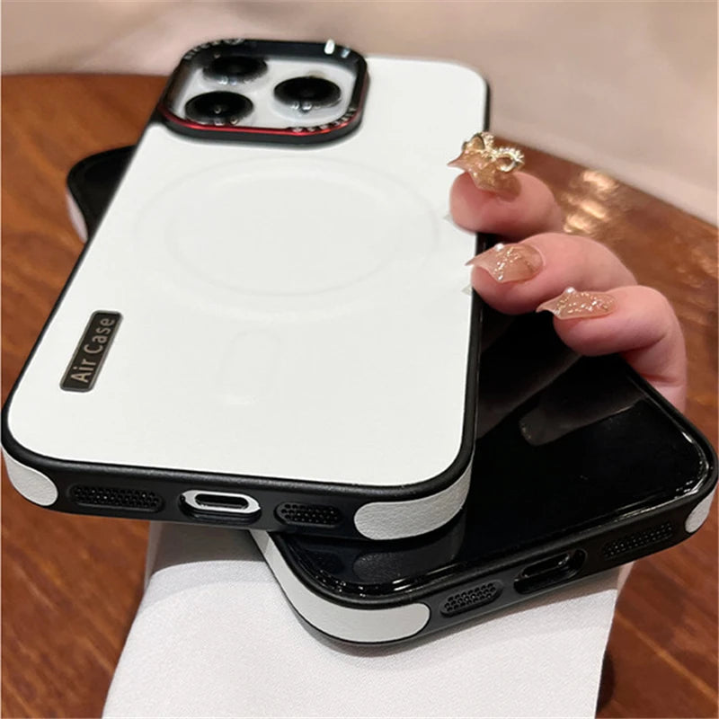 Business Leather Magnetic Phone Case For iPhone 16 15 Pro Max 14 13 12 For Magsafe Wireless Charging Shockproof Matte Back Cover