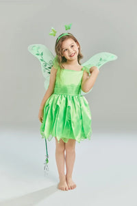 Girls Party Dresses Fairy Green Costume for Girl Tinkerbell Children Clothing Princess Elf Birthday Ball Gown Wing Dresses
