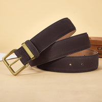 Luxury Suede Cowhide Leather Belt for Women, Vintage Style with Gold Buckle, 3.5cm Wide Waistband for Dresses & Jeans 2042