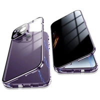360 ° Full Protection Metal Magnetic Double-Sided Glass Snap Lock Privacy Case For iPhone 17 16 15 14 Plus 13 12 11 Pro Max 16E