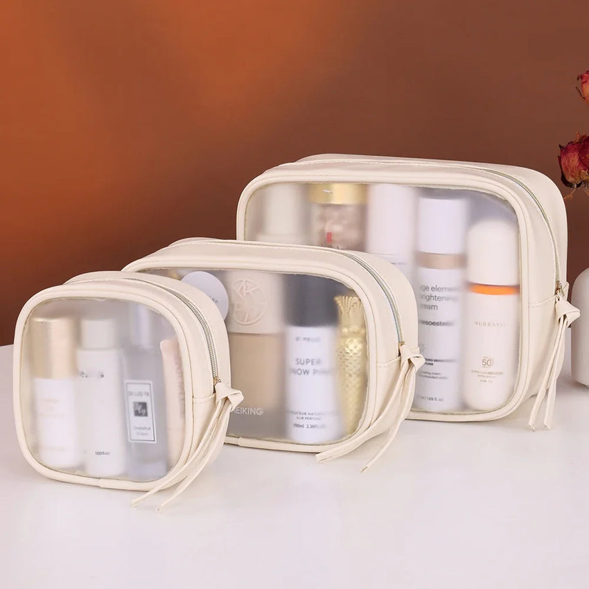 1pc Multifunctional Semi Transparent Makeup Bag, Cosmetics Storage Bag, Business Travel Toiletry Bag, Large Capacity Makeup Repa