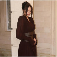 Elegant Retro Solid Color Women's Dresses Fashion V Neck Split Long Dresses Autumn New Women's Party Long Sleeved A-line Dress