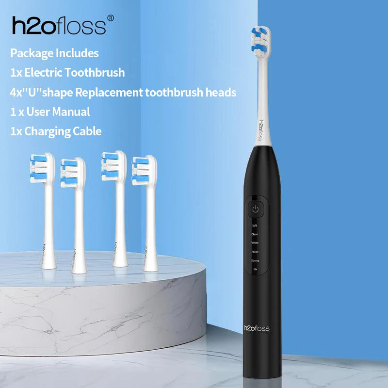 H2ofloss Sonic Electric Toothbrush For Adults 2000mAh Large Battery Ultrasonic Rechargeable 5 Modes IPX7 Waterproof Oral Clean