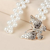 Elegant Butterfly Buckle Belt with Faux Pearls and Rhinestones - Elastic Waistband for Dresses and Girdles