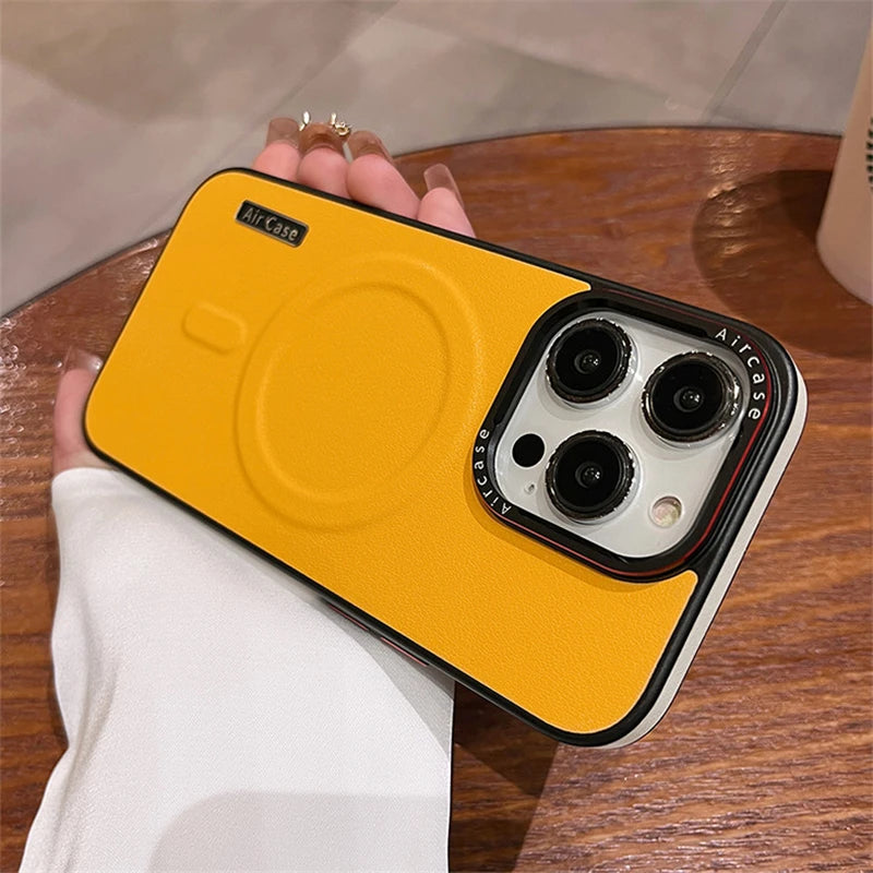 Business Leather Magnetic Phone Case For iPhone 16 15 Pro Max 14 13 12 For Magsafe Wireless Charging Shockproof Matte Back Cover