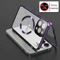 Metal Magnetic Anti Peeping Privacy Case For iPhone 17 16e 15 14 13 12Pro Max Magsafe Case 360 Protection Shockproof Phone Cover