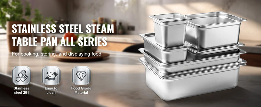 SucceBuy 4 inch Buffet Chafing Dishes Gastronorm Pans Steam Table Pans Tray Stainless Steel Food Container for Party BBQ Baking