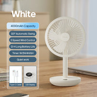 New Portable Smart Oscillating Desk Fan 4000mAh 5 Gear Speed Silent Desktop Rechargeable Fan Angle Adjustable for Home Office