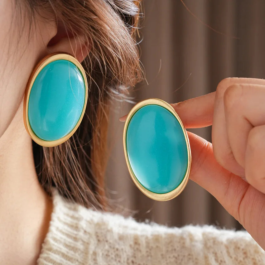 Vintage Red Resin Women's Earrings Stud Earrings Luxury large Geometric Oval earrings Party Wedding Ear Jewelry Wholesale