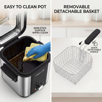 1.5L Electric Deep Fryer with Temp Control, Removable Lid With Odor Filter And Viewing Window, Immersion Frying Basket