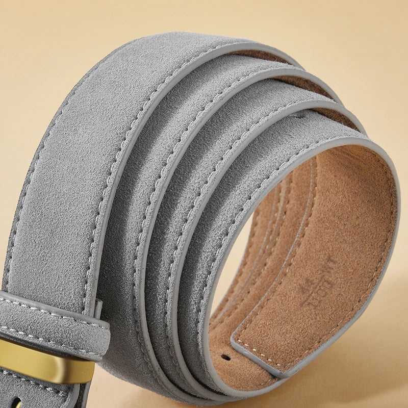 Luxury Suede Cowhide Leather Belt for Women, Vintage Style with Gold Buckle, 3.5cm Wide Waistband for Dresses & Jeans 2042