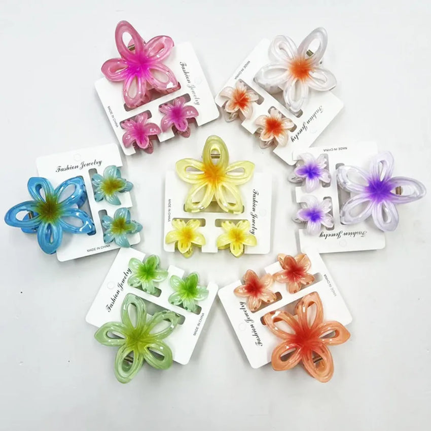3Pcs/Set Sweet Flower Colroful Gradient Hair Claws Ponytail Cip Clamp Barrettes Hairpins For Women Girl Beach Hair Accessories
