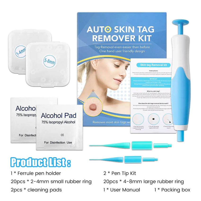 Auto Skin Tag Removal Tool Kit Painless Skin Label Mole Acne Wart Removal Pen with Cleansing Swabs Facial Skin Care Beauty Tool