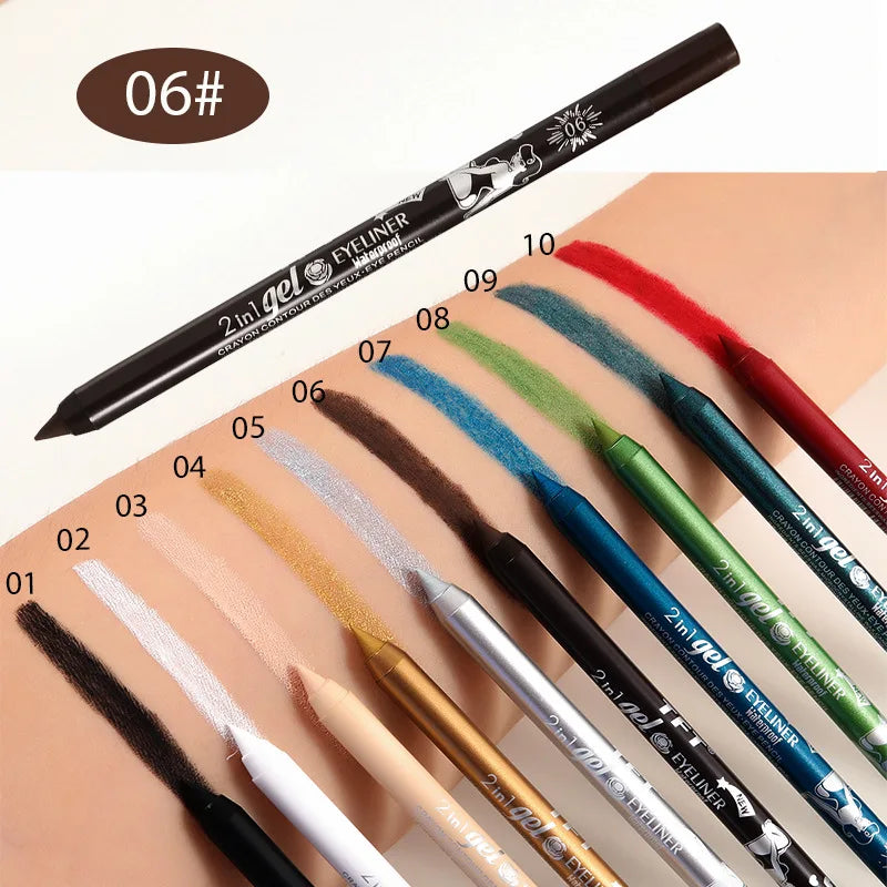 2 in 1 Eyeliner Lip Liner Gel Pencil Waterproof Long-lasting Blue White Black Brown Easy Wear Eyeliner Makeup for Eyes 7 Colors