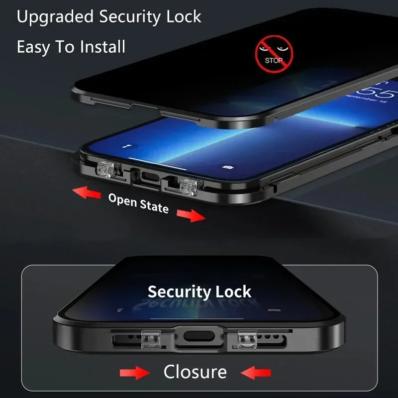Metal Magnetic Anti Peeping Privacy Case For iPhone 17 16e 15 14 13 12Pro Max Magsafe Case 360 Protection Shockproof Phone Cover