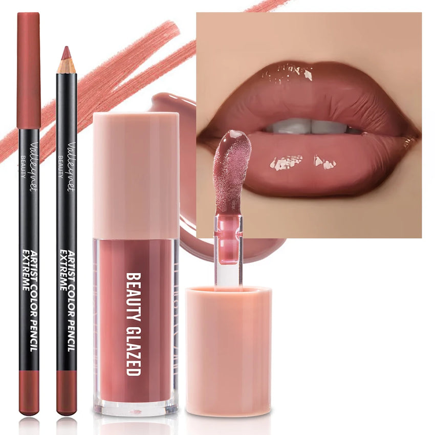 2pcs/Set Velvet Texture Lip Makeup,Matte Effect, Red, Brown Colors, Create a Moisturizing and Natural Lip Makeup