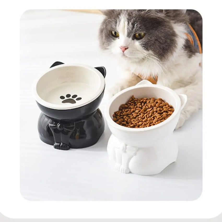 Pet Supplies Ceramic Cat Bowl Creative Slanted Mouth Dog Food Feeding Basin Non-slip Cute Pet Drinking Feeder Water Container