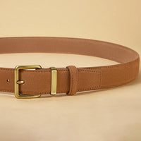 Luxury Suede Cowhide Leather Belt for Women, Vintage Style with Gold Buckle, 3.5cm Wide Waistband for Dresses & Jeans 2042