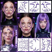 Kpop Temporary Tattoos, Purple Lightning Bold Makeup for Cosplay Role Play, Waterproof Face Art Stickers 1pcs Random