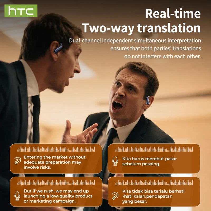 HTC Wireless Bluetooth Headset AI translation portable low latency USB-C clear sound comfortable fit anti-loss for music sports