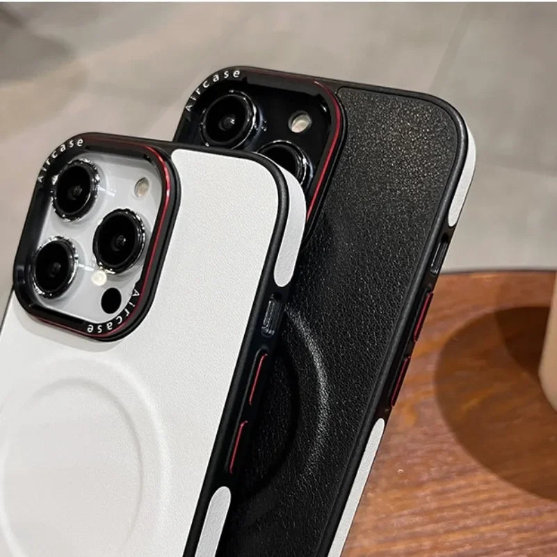 For iPhone 16 Leather Case Luxury Bicolor Magnetic for Magsafe Case for iPhone 15 13 12 14 Pro Max 16Pro Max Wireless Chgarging