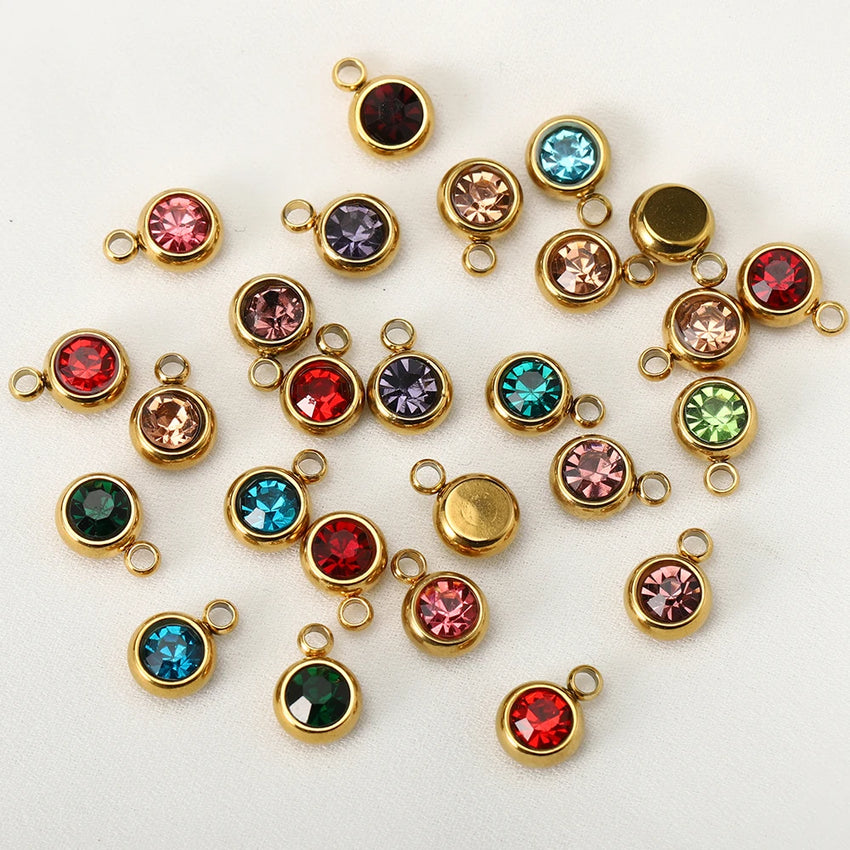 20pcs 6mm Stainless Steel Rhinestone Beads Gold Color Crystal Charms Pendants for Necklace Bracelet Jewelry Making Charm 2030
