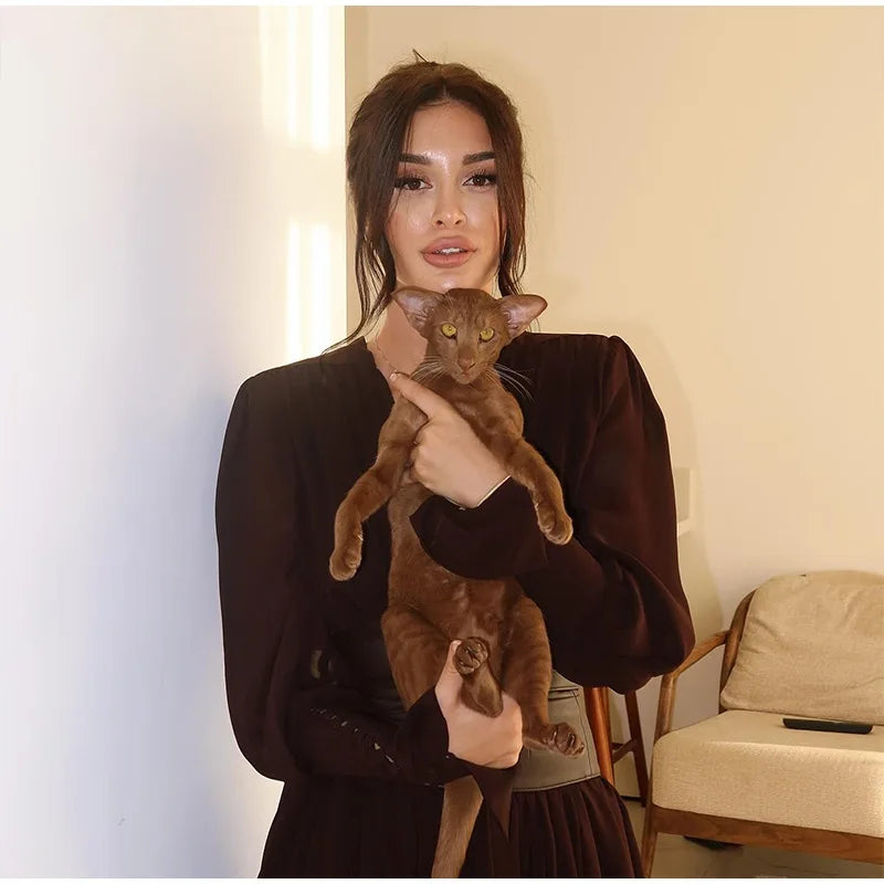 Elegant Retro Solid Color Women's Dresses Fashion V Neck Split Long Dresses Autumn New Women's Party Long Sleeved A-line Dress