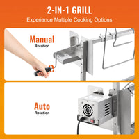 SucceBuy 35inch Rotisserie Grill Electric Motor Charcoal Spit Grill Stainless Steel Roaster w/Lockable Wheels for Camping