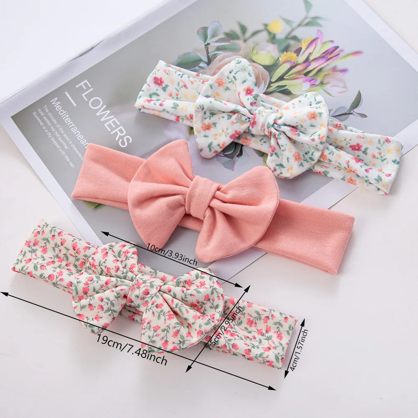 3Pcs/Set Cute Cotton Bows Baby Headbands Newborn Infant Ealstic Hairbands Boys Girsl Dot Striped Flower Print Kids Headwraps
