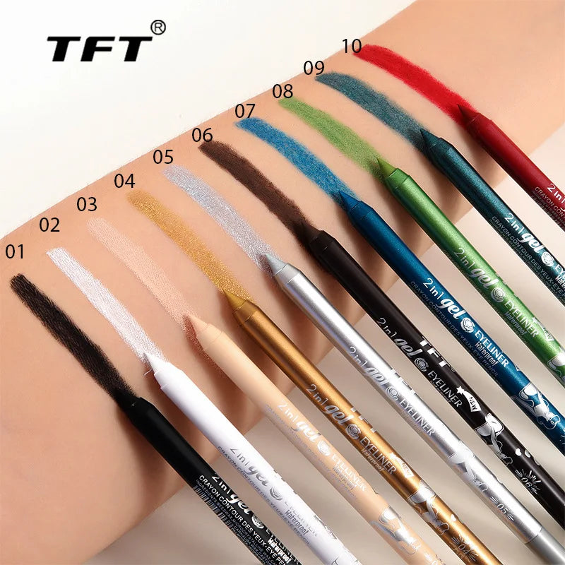 2 in 1 Eyeliner Lip Liner Gel Pencil Waterproof Long-lasting Blue White Black Brown Easy Wear Eyeliner Makeup for Eyes 7 Colors