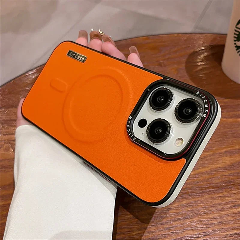 Luxury Matte Leather Magnetic For Magsafe Phone Case For iPhone 16 15 Pro Max 14 13 12 Wireless Charging Shockproof Bumper Cover