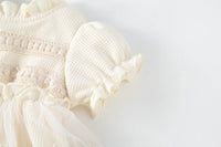 Spring Summer Solid Princess Baby Girl Tutu Skirt Style Bodysuit Toddler Infant Waffle One Piece Lace Party Outfit Play Suit